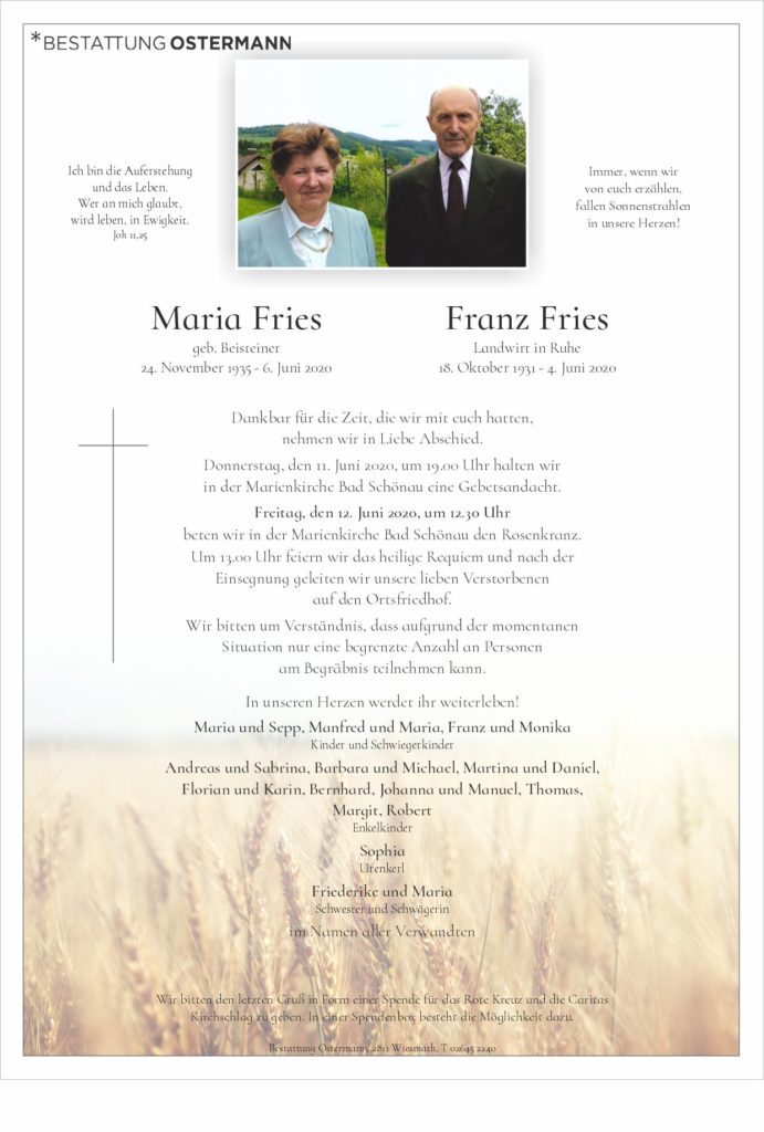 Maria (84) und Franz (88) Fries